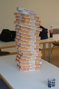 this is a photo of pizza boxes
